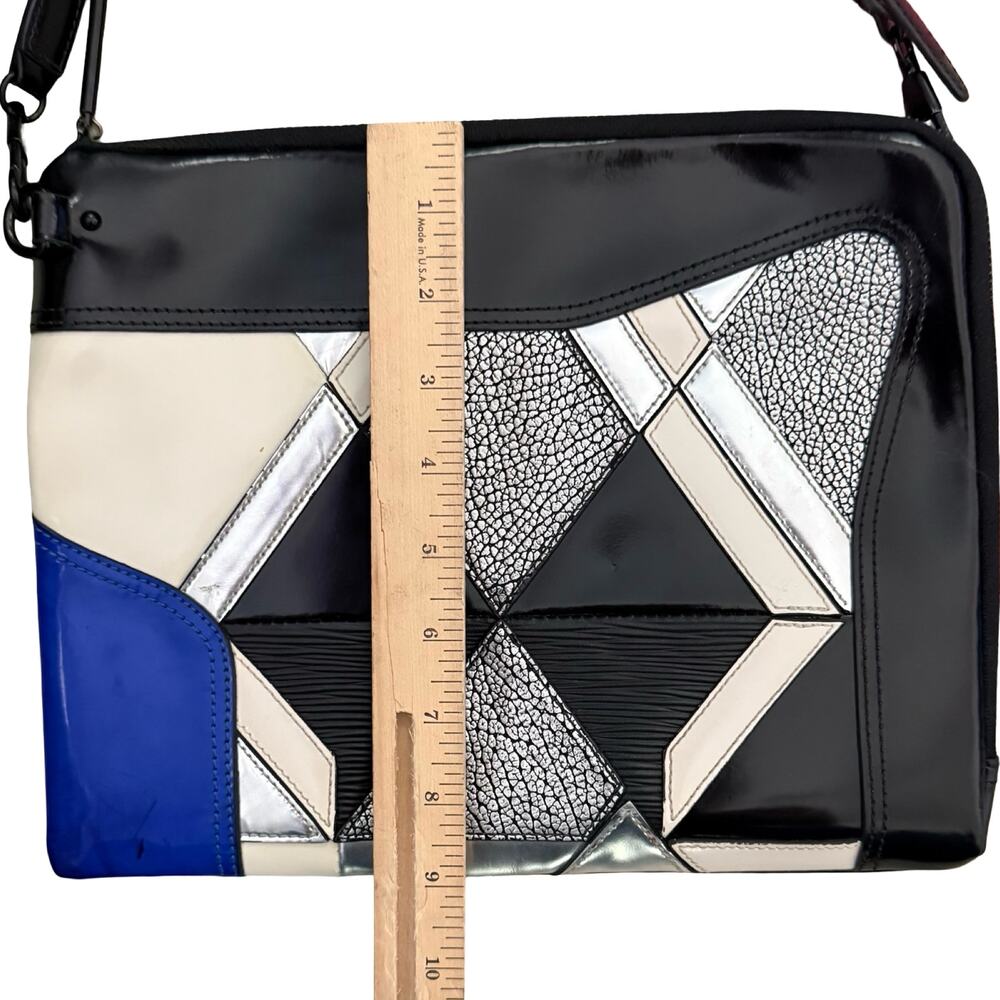 3.1 Phillip Lim Geometric Blue Cream Black Silver Patent Leather Clutch Bag - Picture 5 of 12
